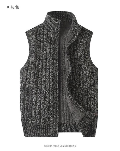 湯河之家 大碼針織馬甲男士背心針織衫毛衣加絨加厚馬甲中年男裝寬松開(kāi)衫b