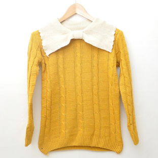 2012秋冬女裝潮流 日系甜美復(fù)古風(fēng)，大蝴蝶結(jié)翻領(lǐng)針織衫點(diǎn)亮衣櫥